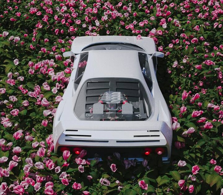 Ferrari F40 dans lit de fleurs